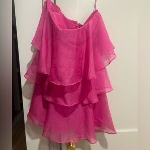 Organza tiered strapless mini dress- hot pink size M
